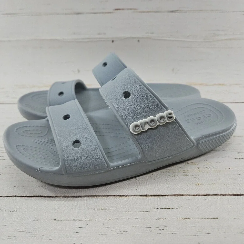 Crocs Classic Dual Band Womens 8 Gray Slip On‎ Slides Sandals Jibbitz 206761